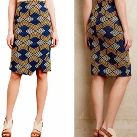 Maeve Dresses & Skirts - Anthropologie Maeve Blue Yellow Long Pencil Skirt, 6 Women's